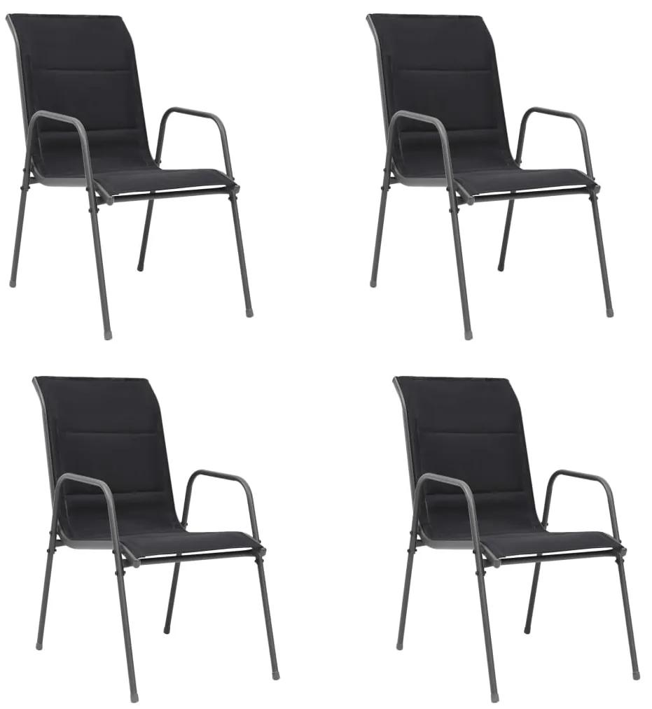 313073 vidaXL Cadeiras de jardim empilháveis 4 pcs aço e textilene preto