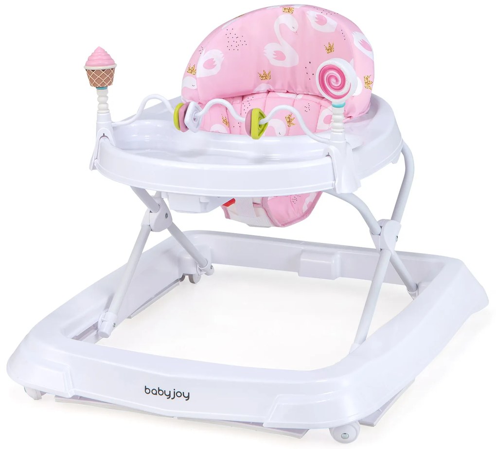 Andador dobrável para bebês com altura ajustável para meninos e meninas - Rosa