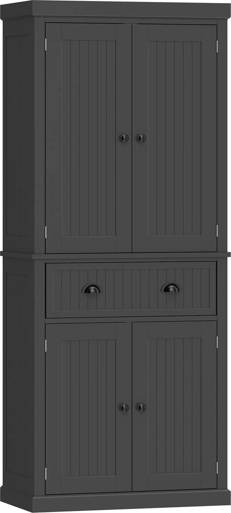 Armario Alto de Cozinha, 76,2 x 40,2 x 183 cm, Prateleiras Ajustáveis, Preto