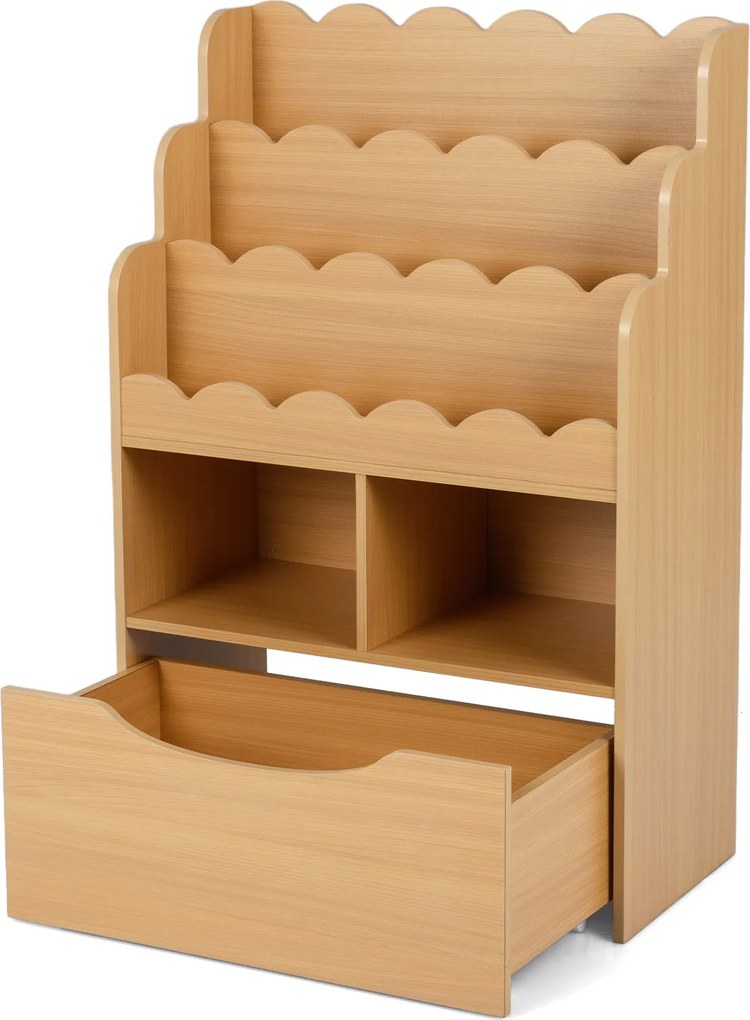 Estante Infantil para Brinquedos, 30 x 60 x 91 cm, Gaveta Removível com Rodas, Natural