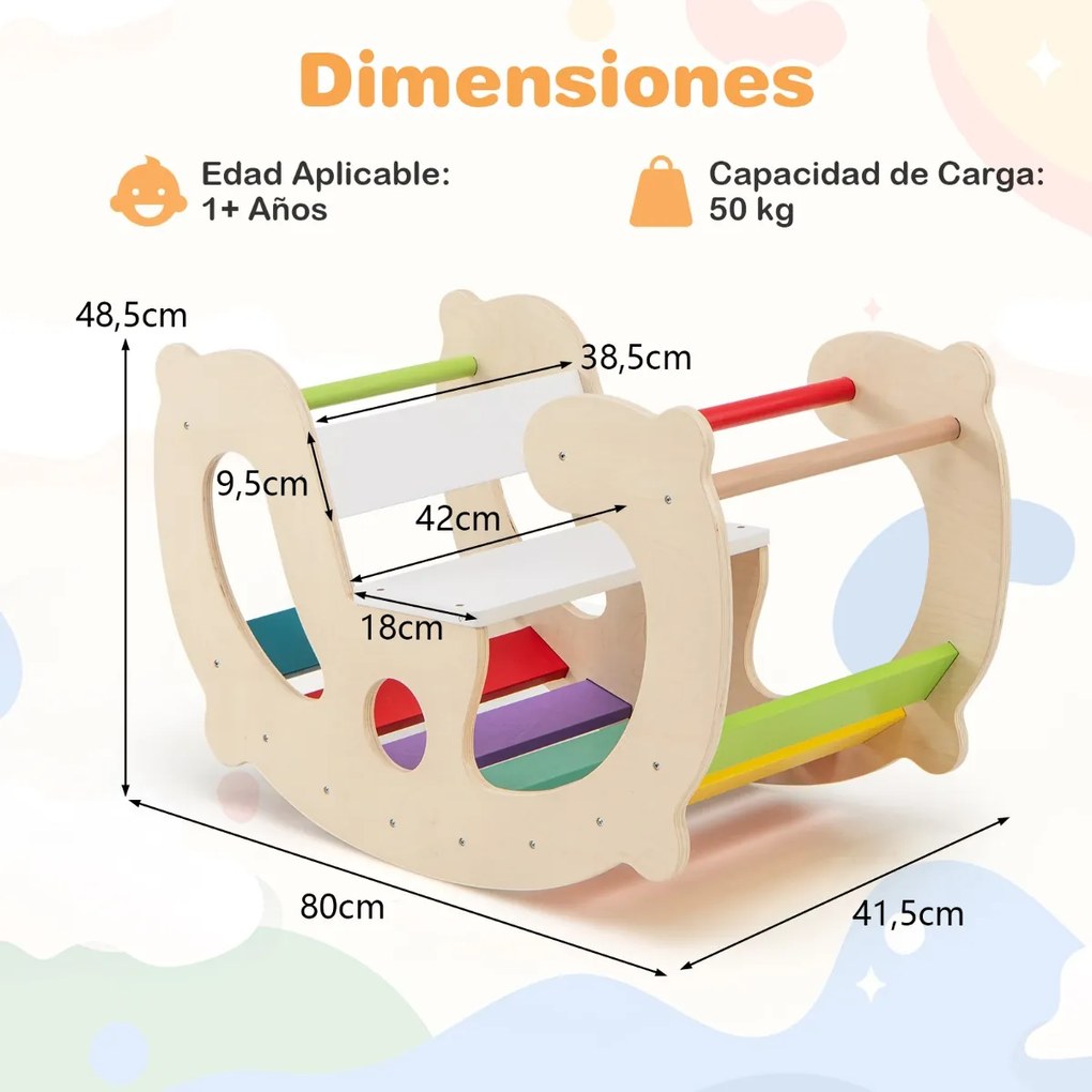 Arco de Baloiço 2 em 1 para Criança com Encosto e Assento de Cavalo de Baloiço para Crianças em Frente Multicolorido