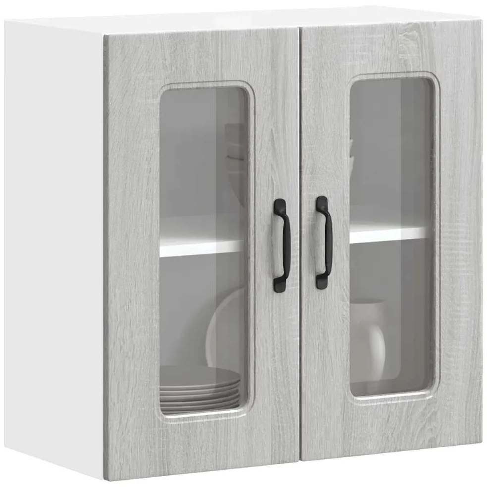 vidaXL Armário de parede de cozinha porta vidro Kalmar cinza sonoma