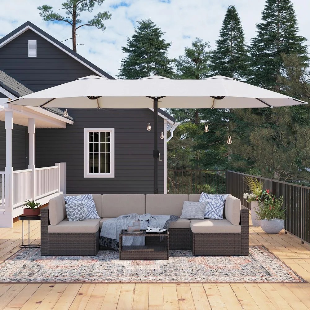 Guarda-sol duplo 460 x 270 cm (C x L) com manivela UPF 50+bege