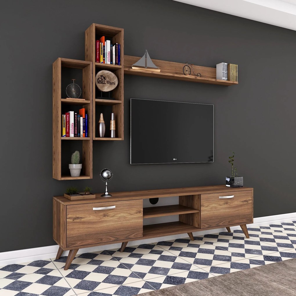 Conjunto de Móvel de TV "Askel" M1 – Design Moderno em Nogueira