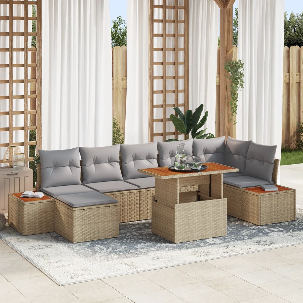 Conjunto de Sofás de Jardim vidaXL 8 Peças com Almofadas Bege Poliratt