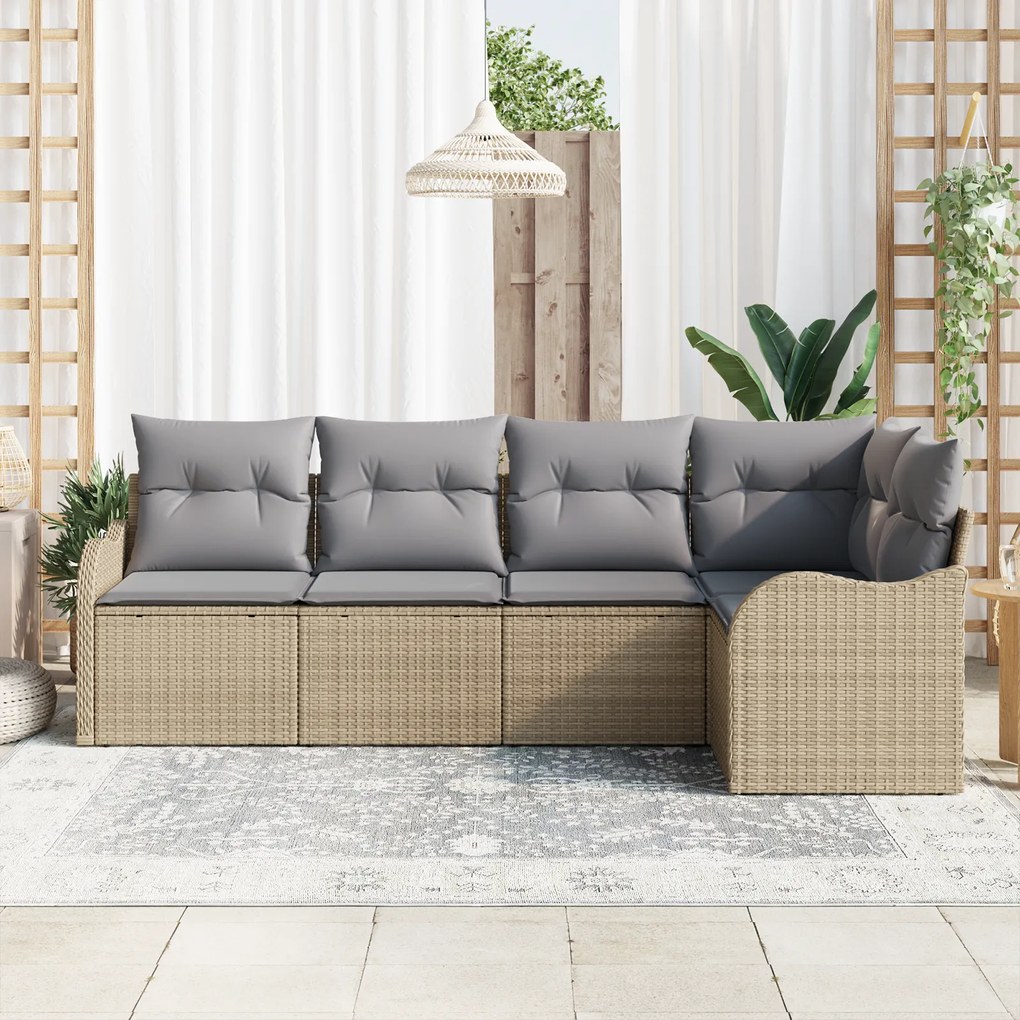 Conjunto de Sofás de Jardim vidaXL de 5 peças com Almofadas Bege em Vi