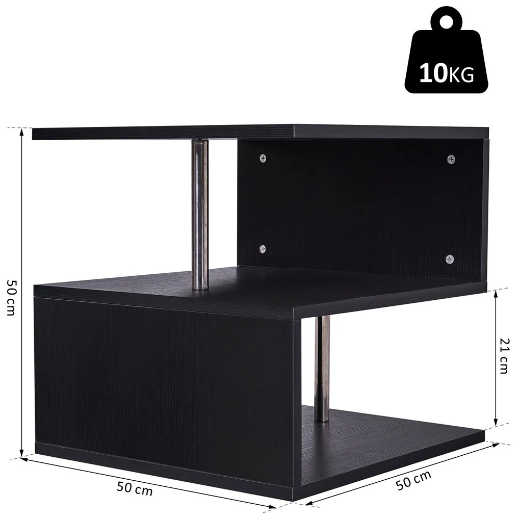 Mesa de centro de sala de jantar de forma S com 2 Níveis Abertos Elegante 50x50x50 cm Preto