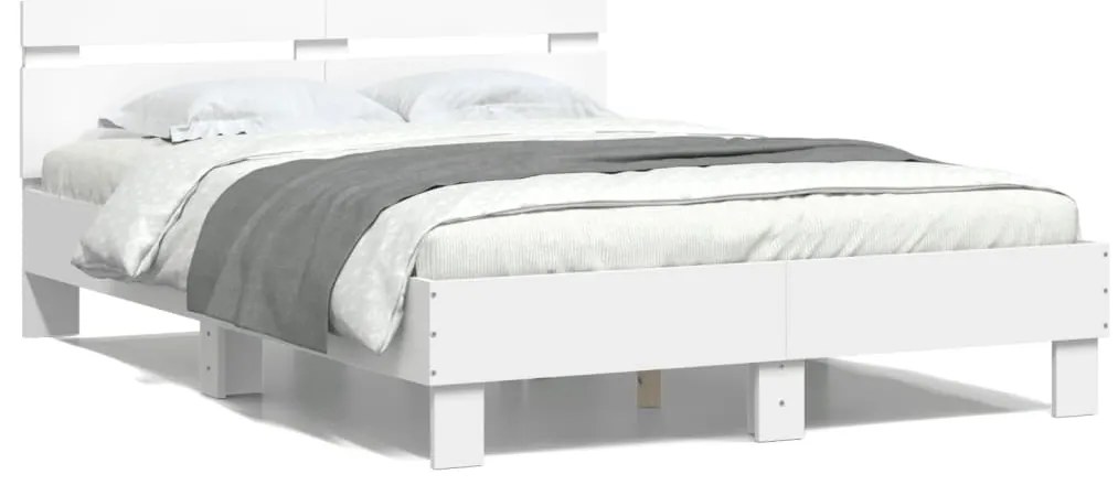 Estrutura de cama com cabeceira e luzes LED 120x200 cm branco