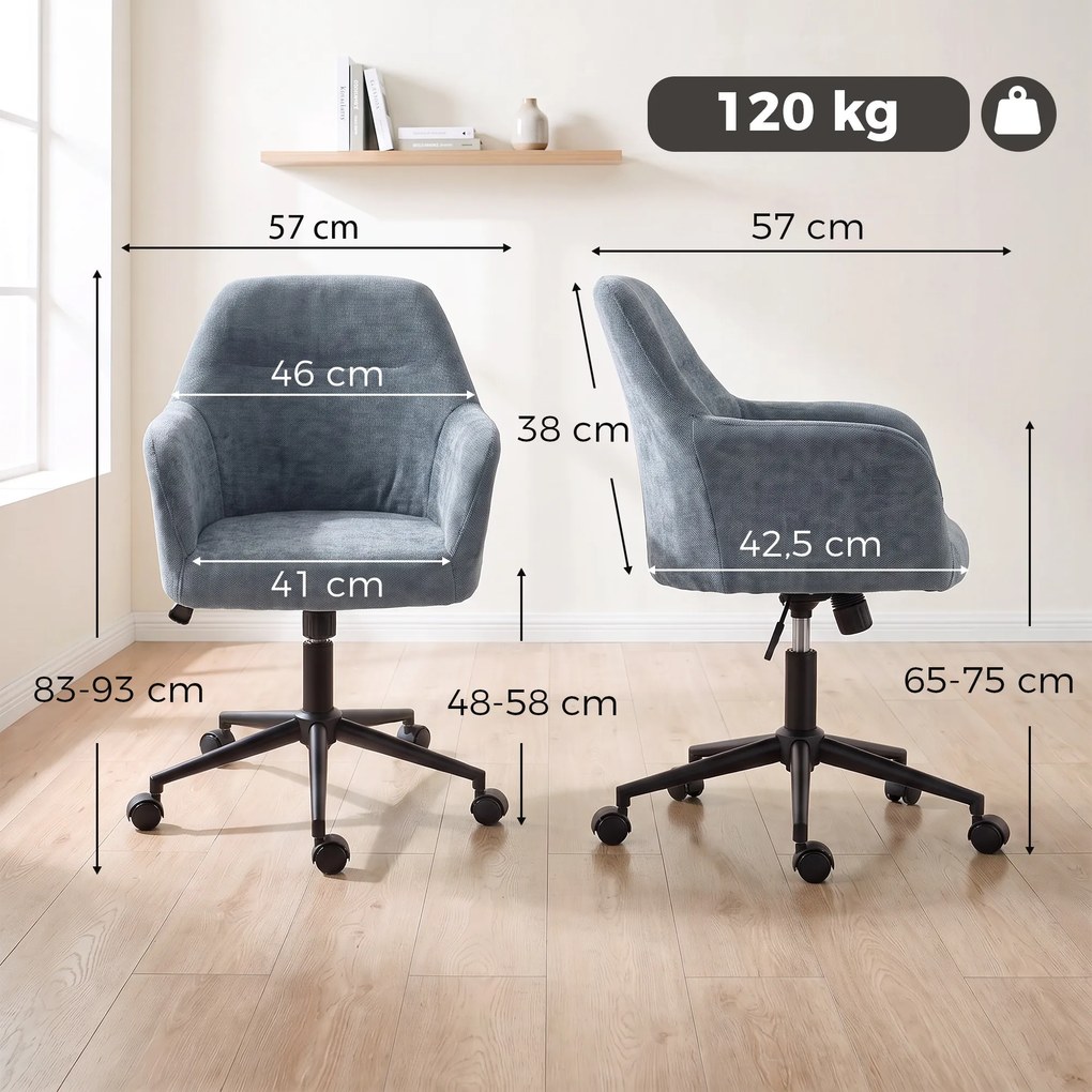 Cadeira de Escritório Ergonómica, 57 x 57 x 93 cm, Altura Regulável, Azul