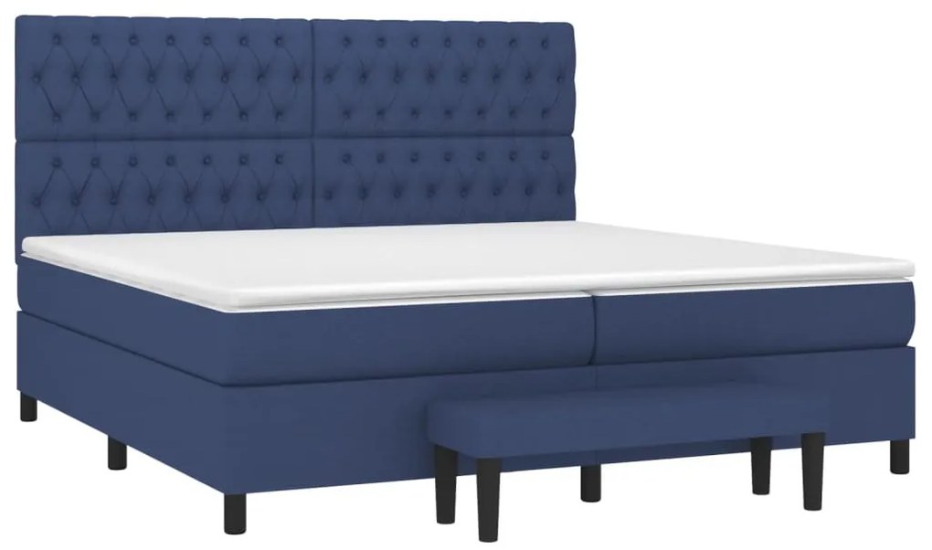 Cama com molas/colchão 200x200 cm tecido azul