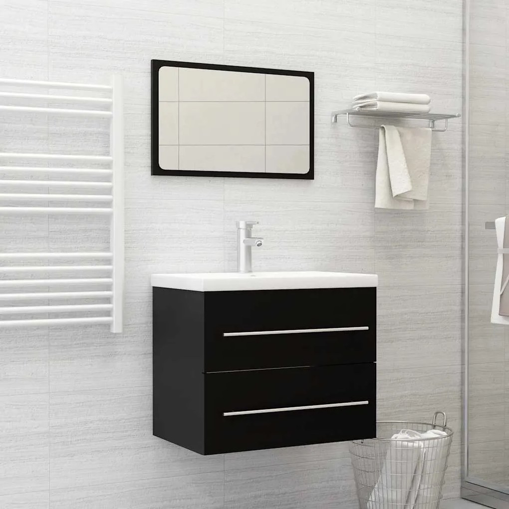 vidaXL 2 pcs conj. móveis de casa de banho derivados de madeira preto