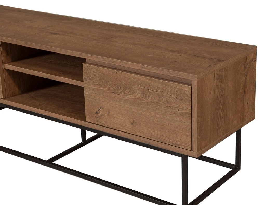 Conjunto de Móveis de Sala Laxus – Nogueira/Preto – TV: 140x50x40 cm,