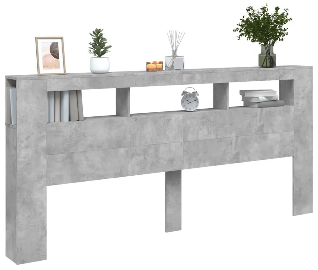 Cabeceira c/ LEDs 220x18,5x103,5 cm cinzento-cimento
