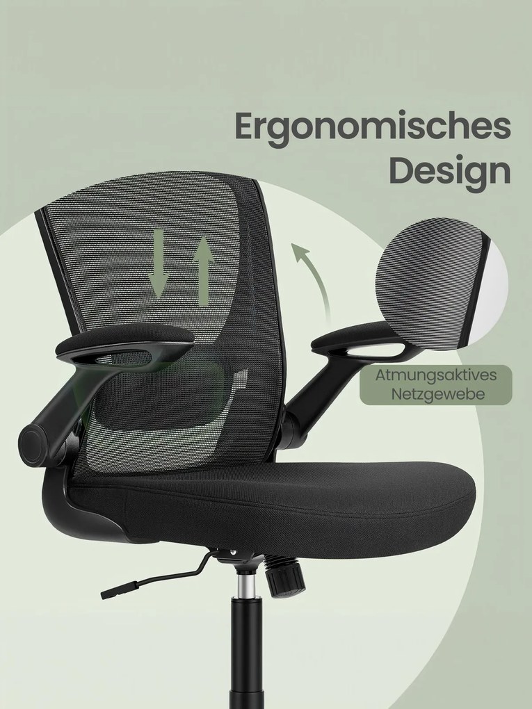Cadeira de escritório ergonómica, giratória com função de balanço, em malha preta