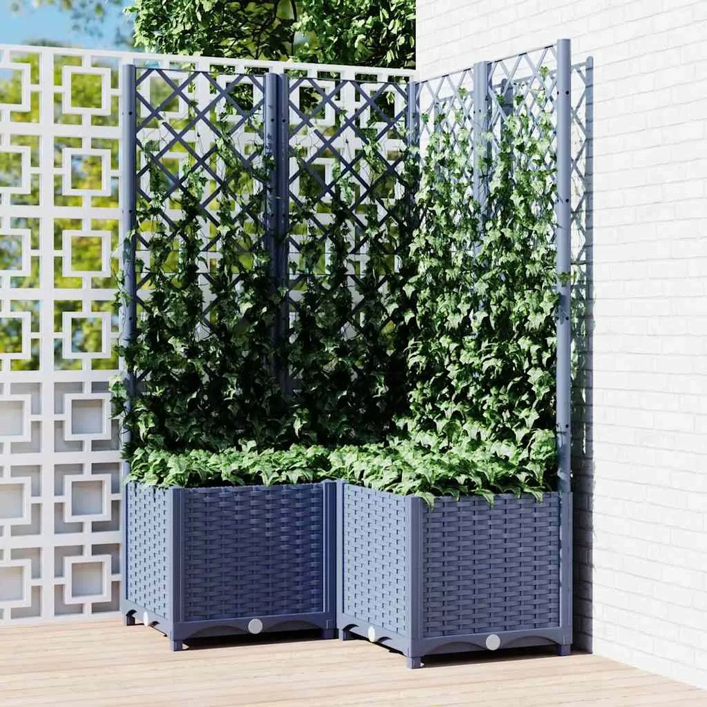 Vaso/floreira jardim c/ treliça 80x80x136 cm PP cinzento azul
