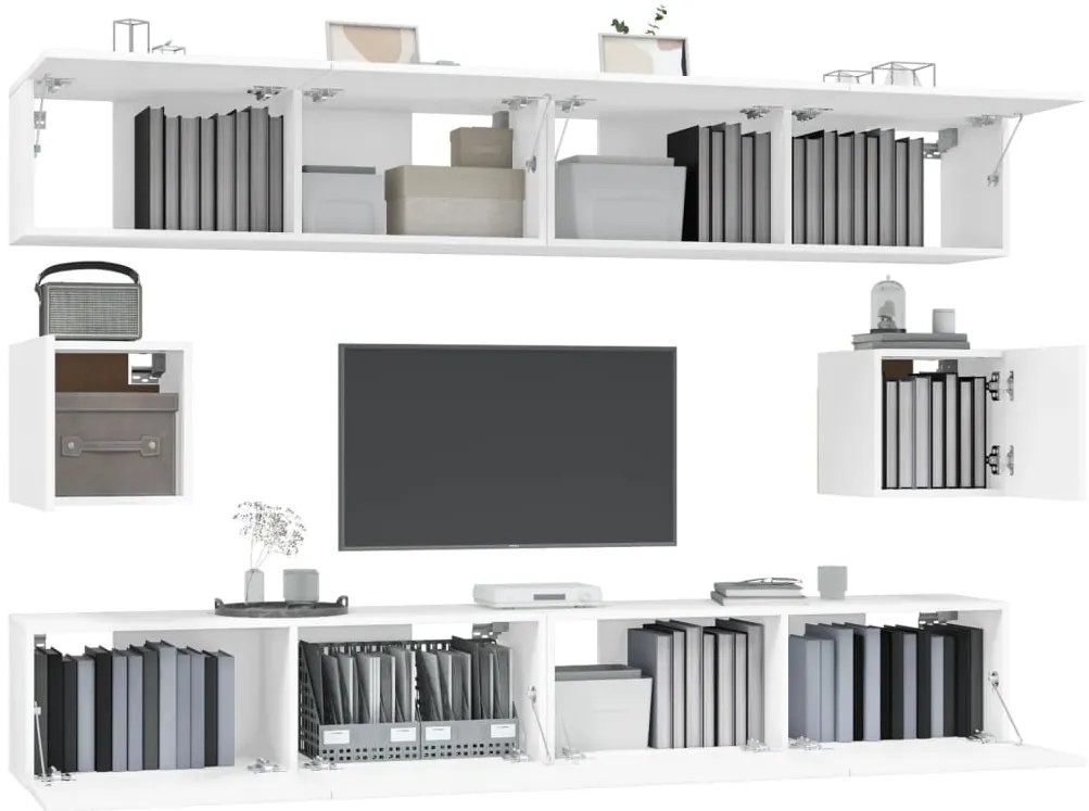 Conjunto móveis de TV 6 pcs madeira processada branco