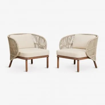 Pack De 2 Poltronas Em Madeira De Acácia E Corda Trançada Capri Beige Creme - Sklum