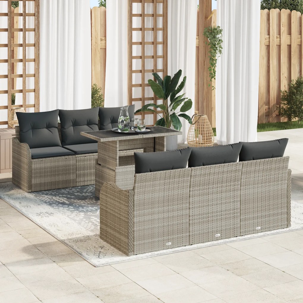 Conjunto de Sofás de Jardim vidaXL com Almofadas Cinzento-Claro de Rat