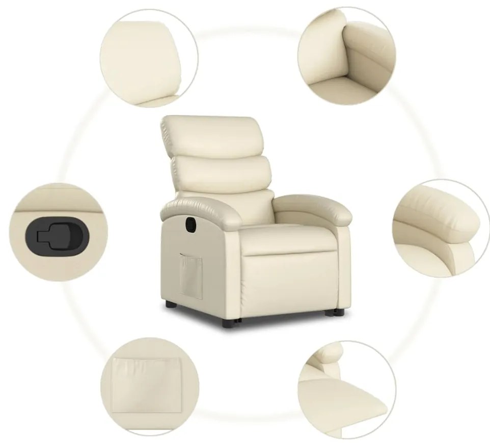 Poltrona reclinável elevatória couro artificial cor creme