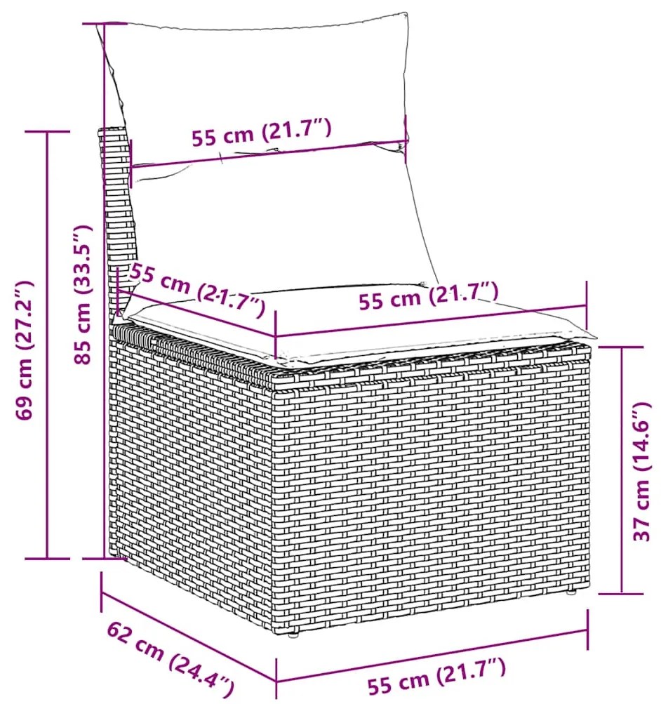 5 pcs conjunto de sofás p/ jardim com almofadões vime PE bege