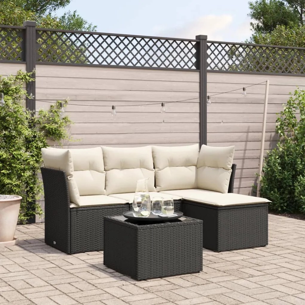 5 pcs conjunto sofás de jardim com almofadões vime PE preto