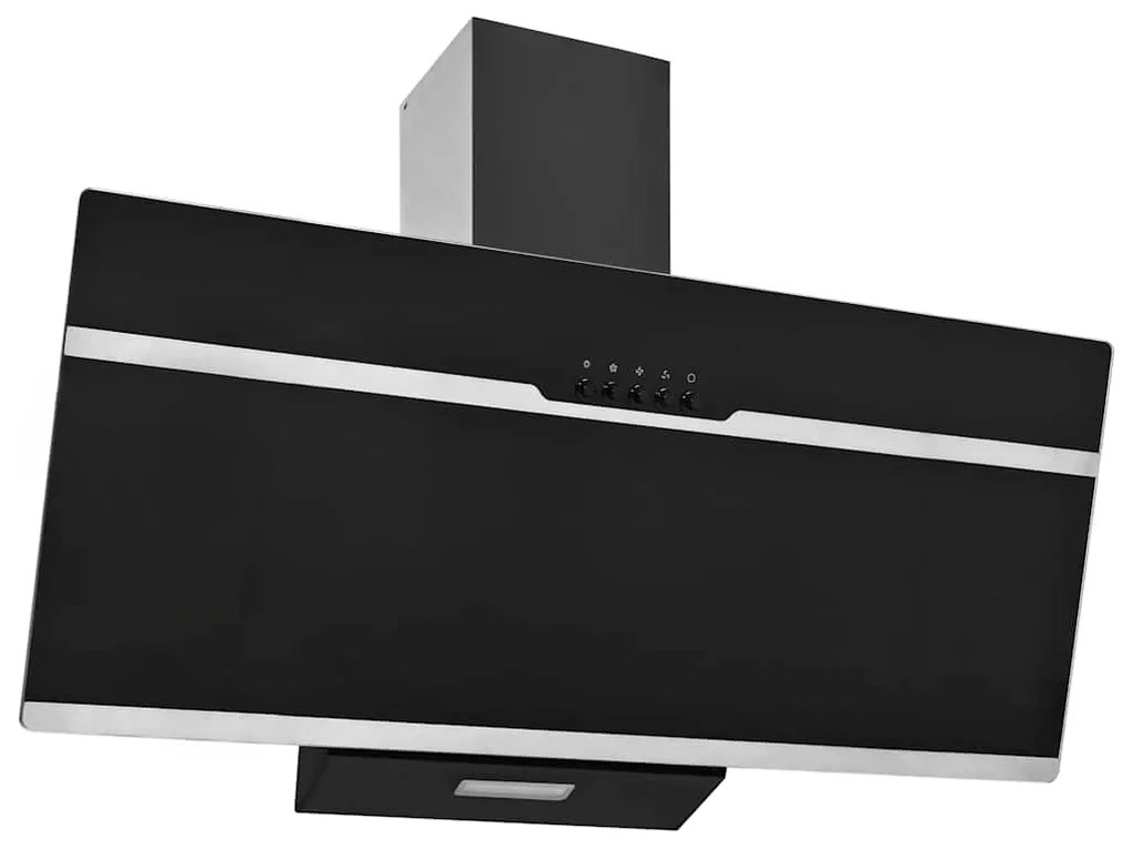 vidaXL Exaustor de parede 90 cm aço inoxidável e vidro temperado preto