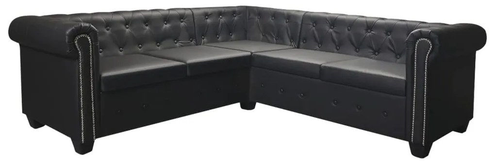 Sofá de canto Chesterfield para 5 pessoas em couro sintético preto