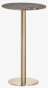 Mesa Alta De Bar Redonda Ø60 Cm Em Pedra Natural Xiren Mármore Castanho Emperador - Dourado Escovado - Sklum