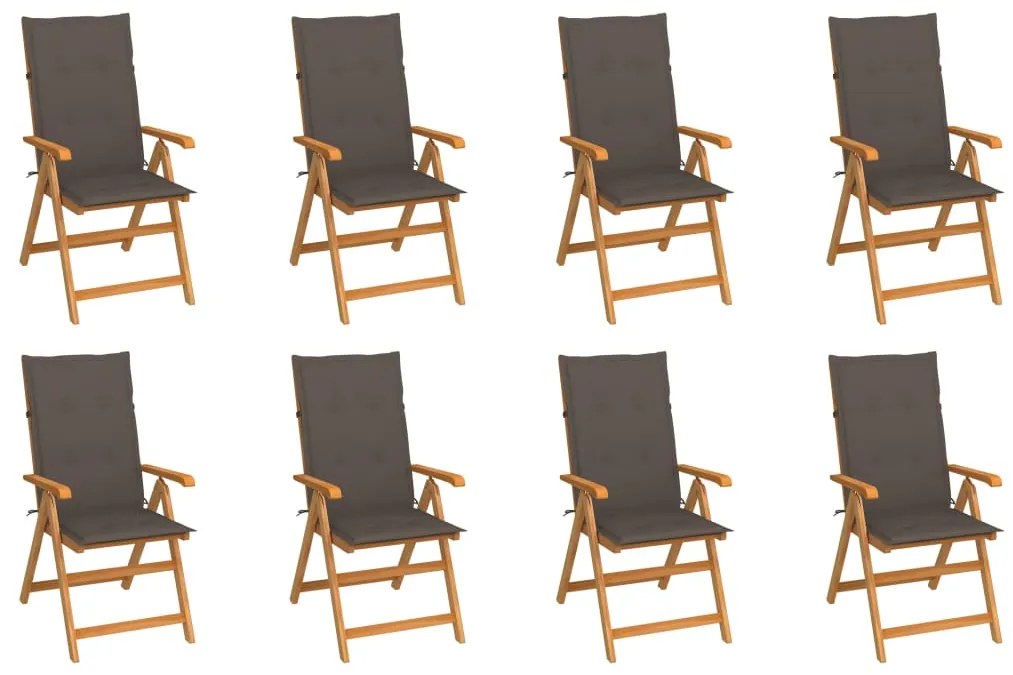 vidaXL Cadeiras de jardim reclináveis c/ almofadões 8 pcs teca maciça