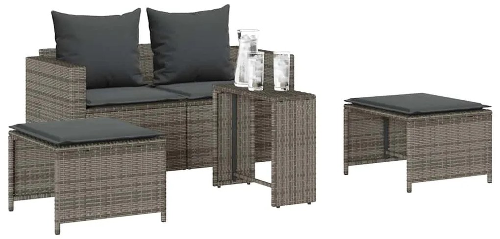 5 pcs conjunto sofás de jardim c/ almofadões empilhável vime PE