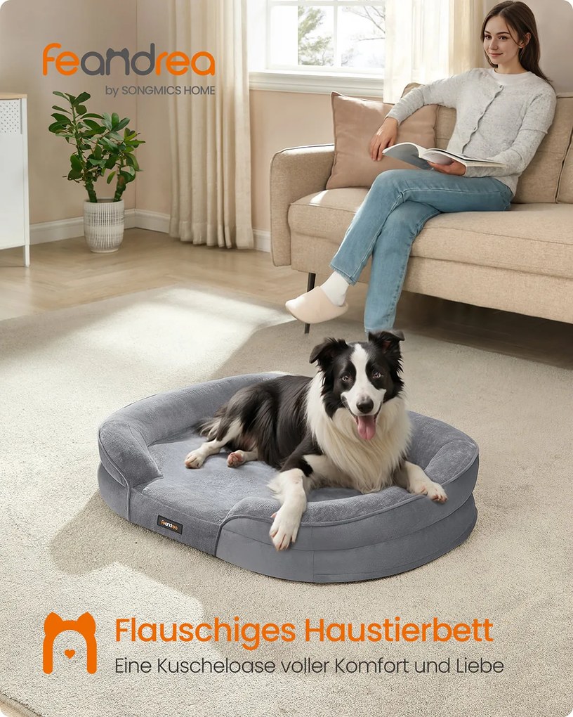 Cama para cães com bordas elevadas 91 x 68 x 18 cm cinza claro