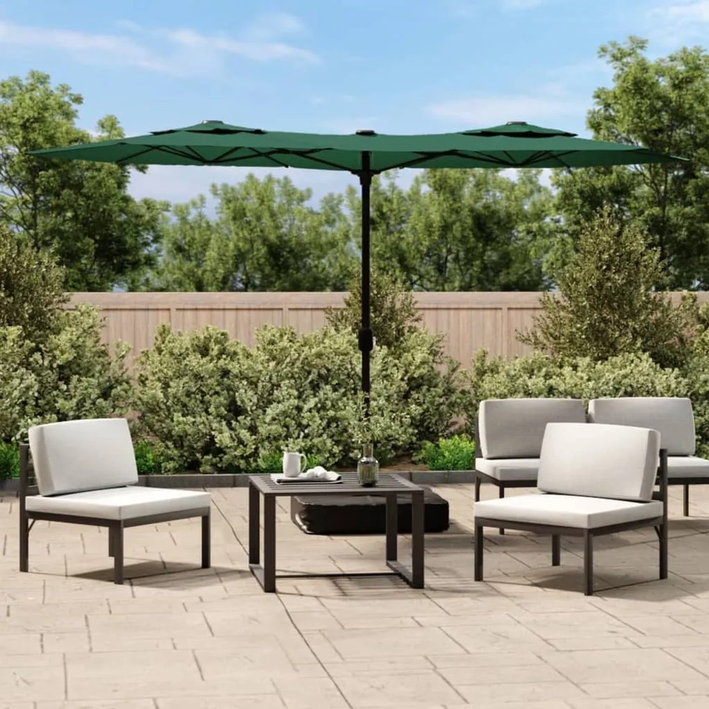 Guarda-sol de jardim com cabeça dupla 316x240 cm verde