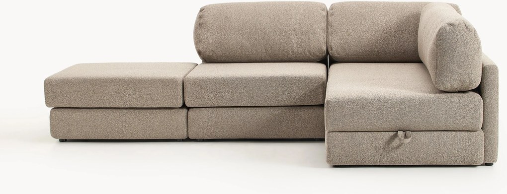 Sofá-cama de canto em bouclé com arrumação Ladina