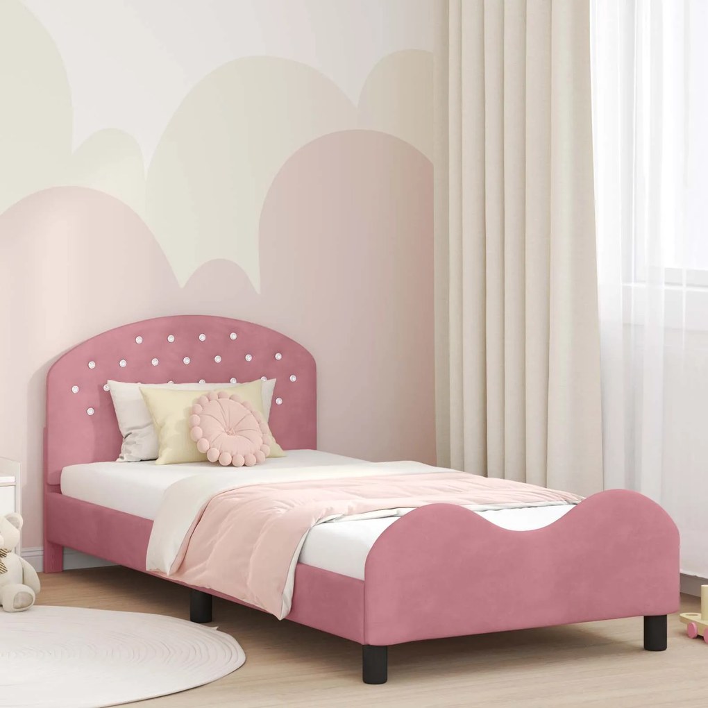 vidaXL Estrutura de Cama Infantil com Cabeceira Rosa 90 x 190 cm