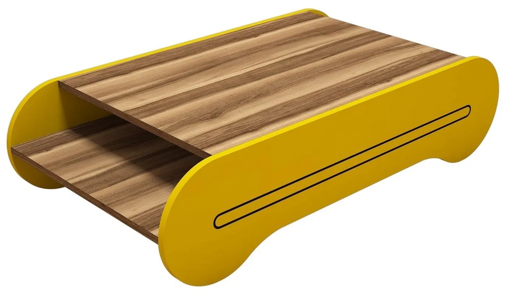 Mesa de Centro Cool – Nogueira e Amarelo – 120x30x63,6 cm