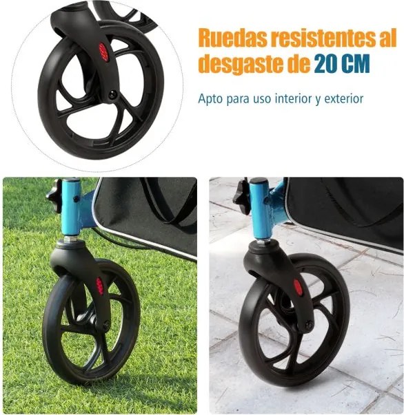 Andador idosos de alumínio dobrável leve ajustável com bolsa de armazenamento para idosos e adultos 74 x 54 x 82-95 cm Azul