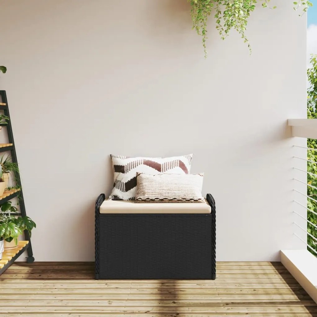 Banco de arrumação com almofadão 80x51x52 cm vime PE preto