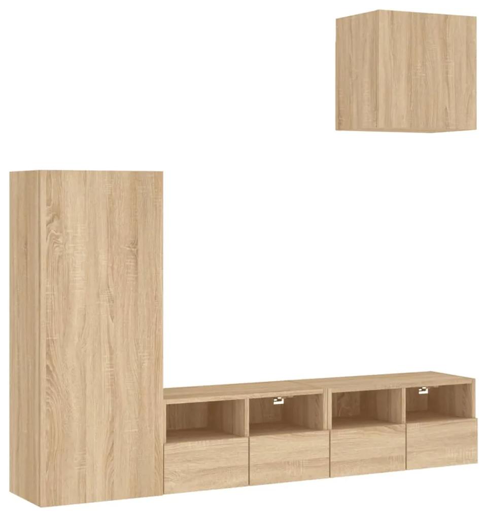 4 pcs móveis de parede p/ TV derivados madeira carvalho sonoma