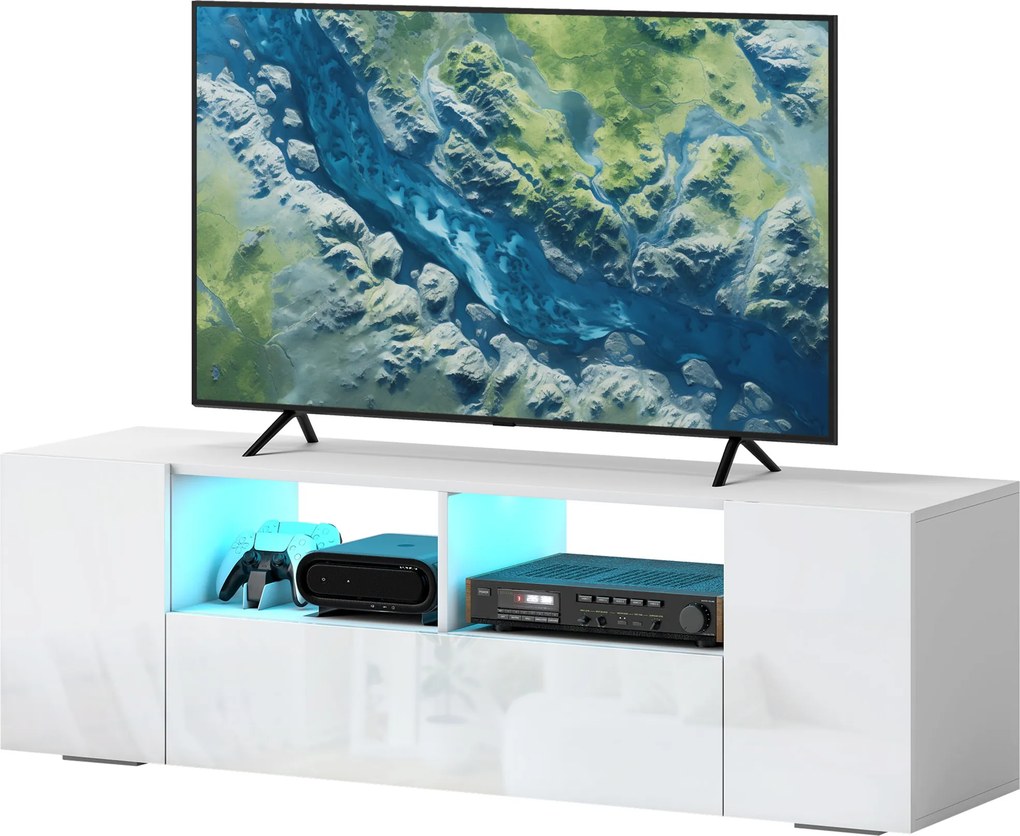 Móvel de TV, 137 x 35 x 42 cm, Iluminação LED, Branco