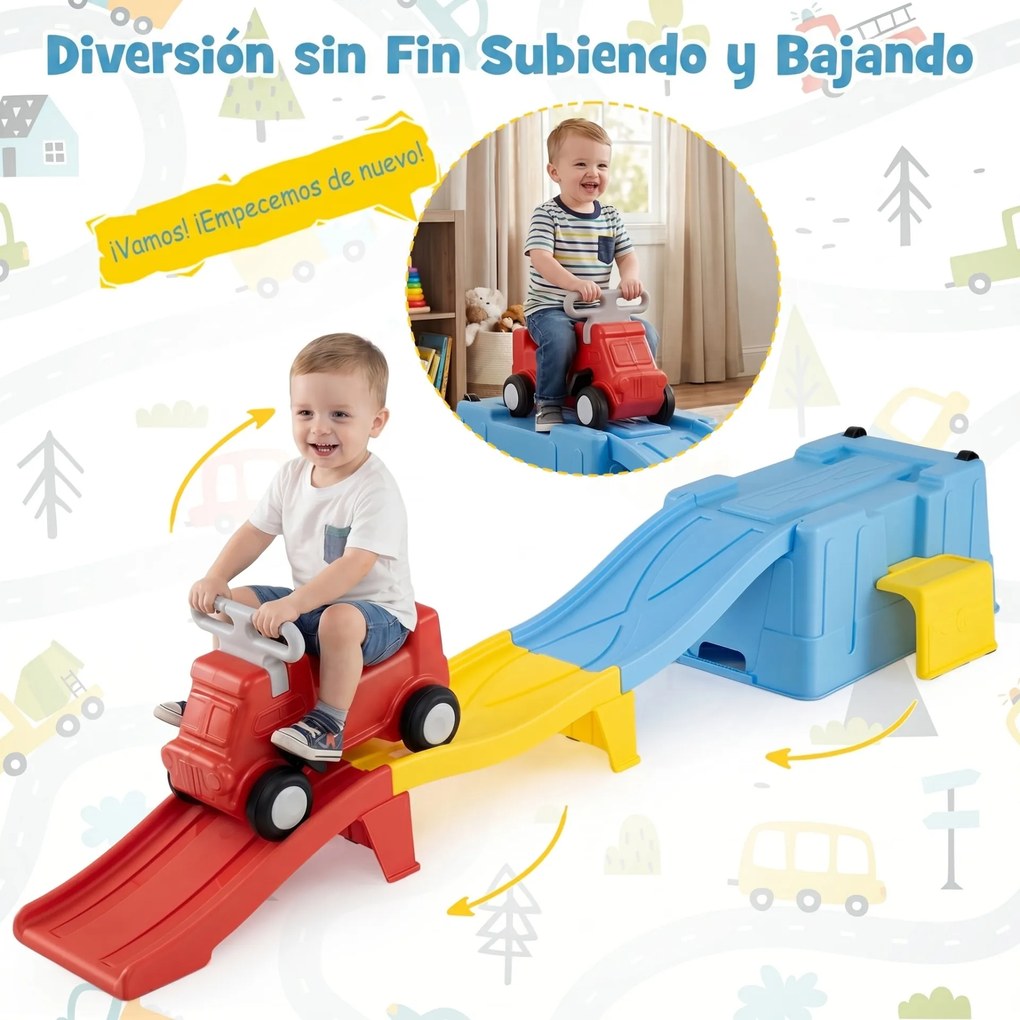 Conjunto de Montanha-Russa Infantil com Pista, 235 x 61 x 36 cm, Caixa de Arrumação Integrada, Cor 1