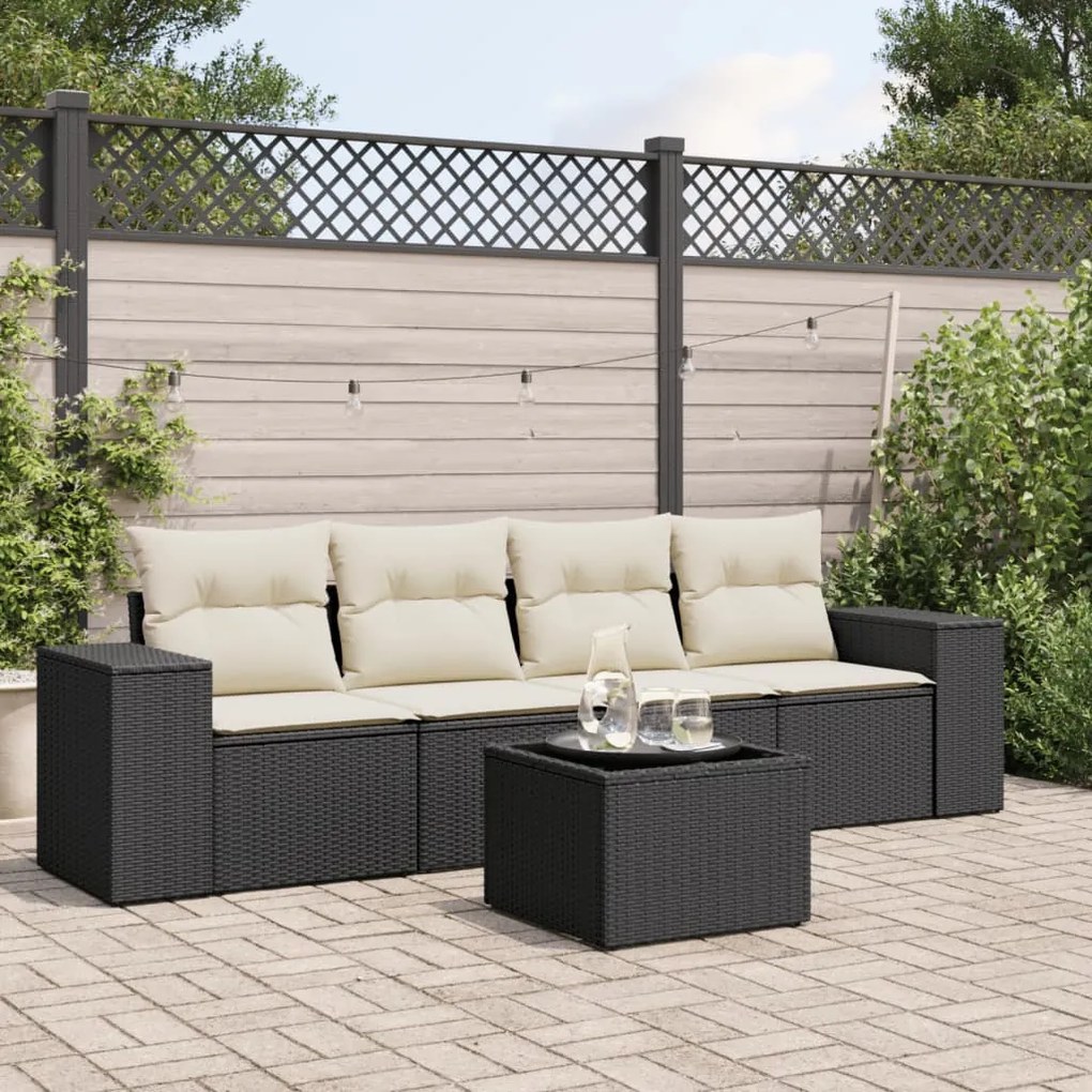 vidaXL 5 pcs conjunto sofás de jardim com almofadões vime PE preto