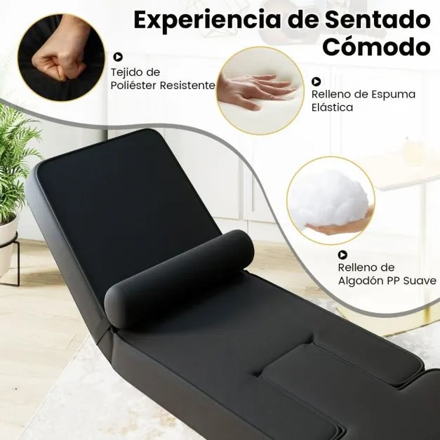 Cadeira de jogos chão com encosto ajustável em 5 níveis Apoio para os pés e mesa confortável Preto