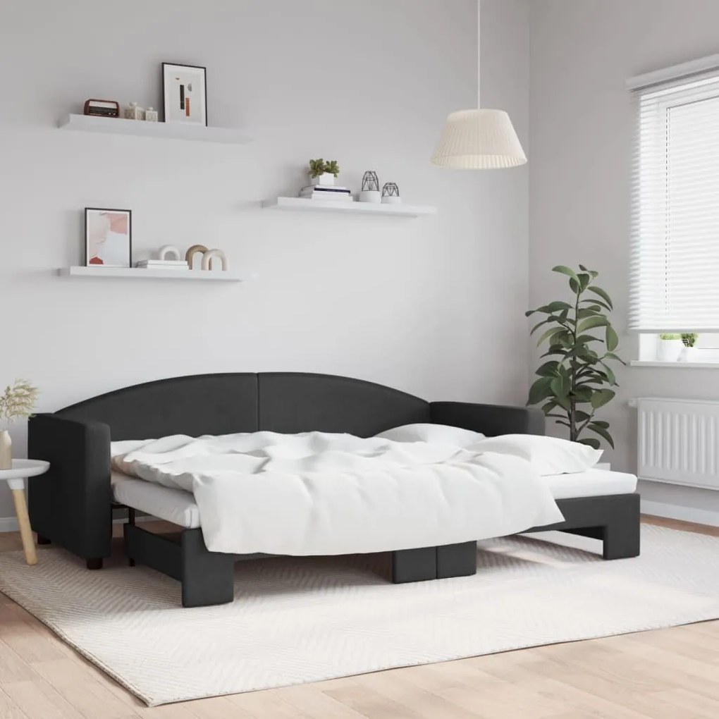 Sofá-cama com gavetão 80x200 cm tecido preto