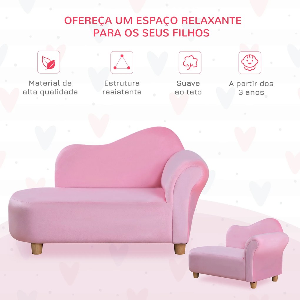 Sofá para Crianças de 3-5 Anos Mini Sofá Estofado em Poliéster com Assento Acolchoado Carga Máxima 50 kg 80x40x49 cm Rosa