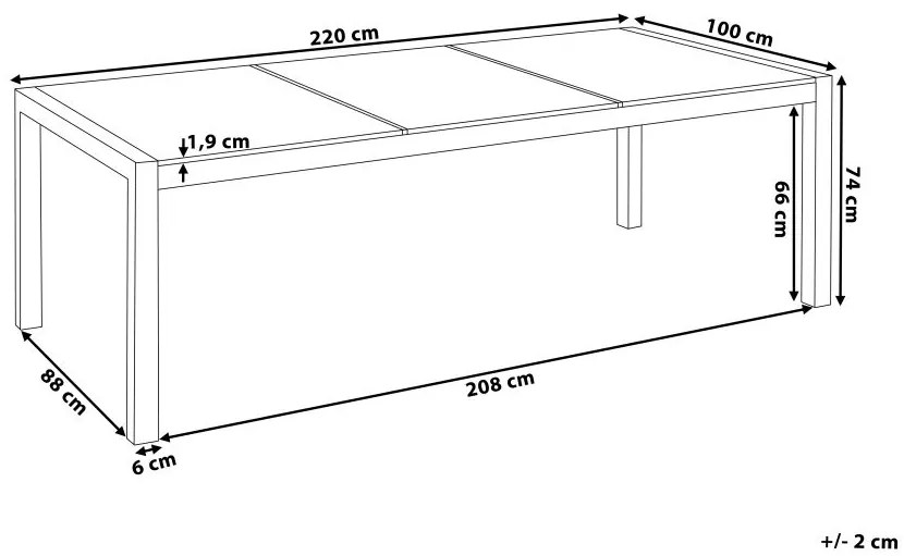 Mesa de refeições em inox e painéis de granito preto flameado 220 x 100 cm GROSSETO Beliani
