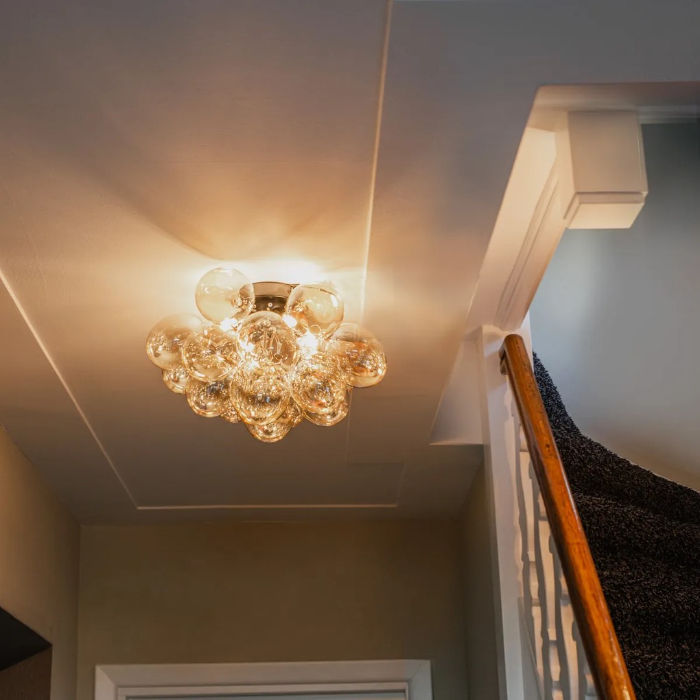 Candeeiro de teto design preto com vidro âmbar 4-luzes - Uvas