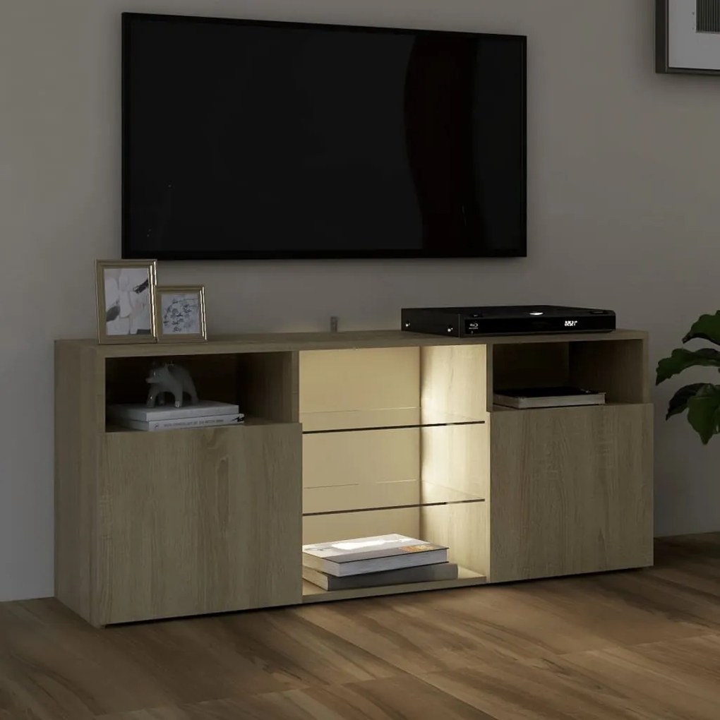 Móvel de TV Maze com Luzes LED de 120cm - Carvalho - Design Moderno