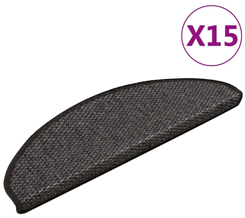 Tapetes escada adesivos aspeto sisal 15pcs 65x21x4 cm antracite