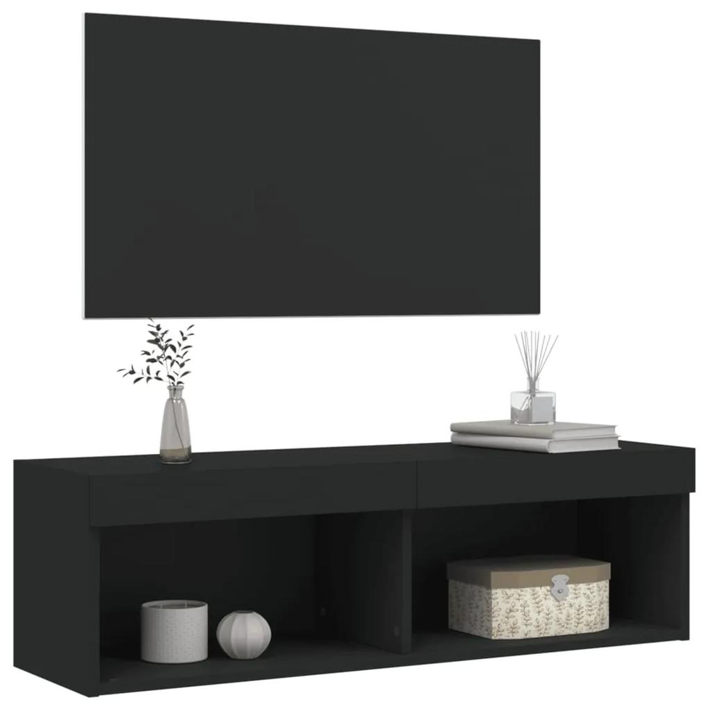 Móvel de TV com luzes LED 100x30x30 cm preto