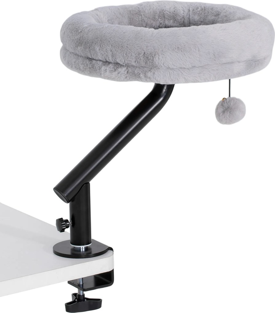 Cama de secretária para gatos com rotação de 360° e altura ajustável, cama para gatos lavável com bola de brincar, 35 x 35 x 48 cm, cinzento